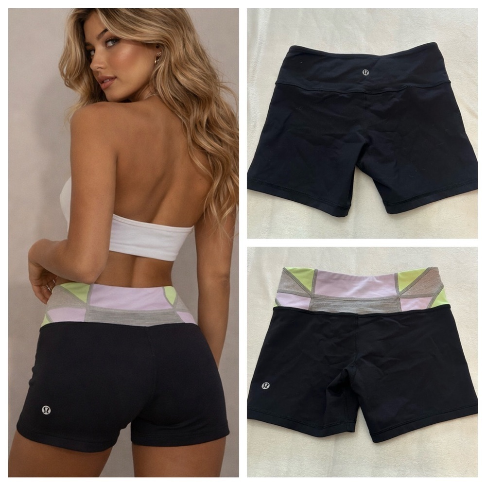 Lululemon reversible groove shorts colorful patchwork waistband 51796
